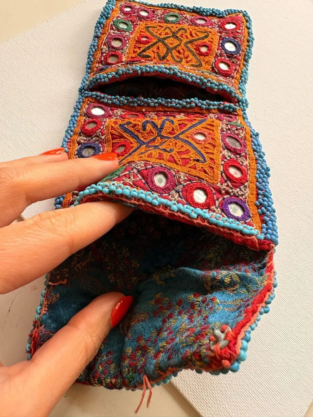 Handcrafted Embroidered Orange & Turquoise Women's Wallet Clutch